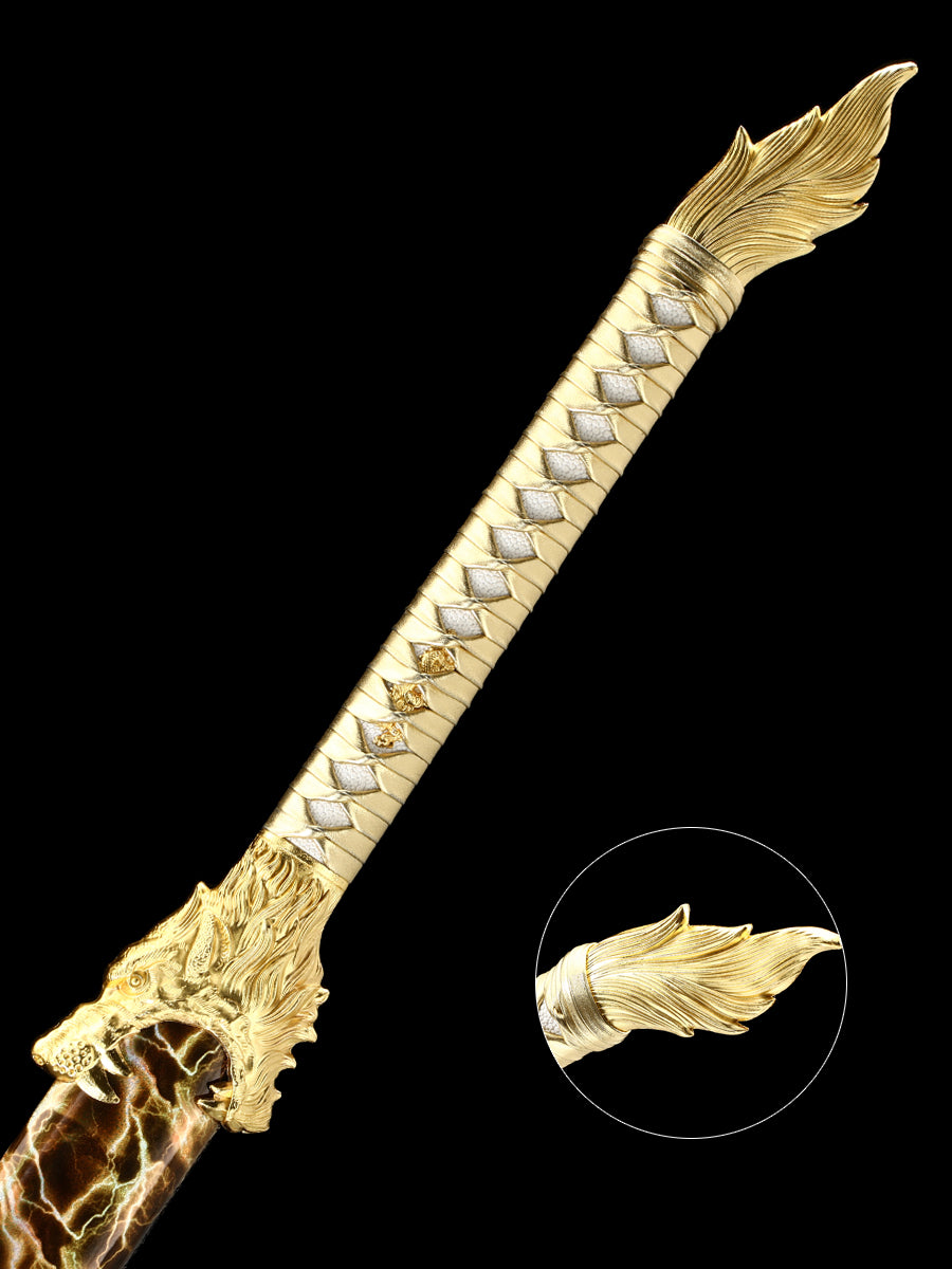 (145) Long knife made of 1095 steel in yellow