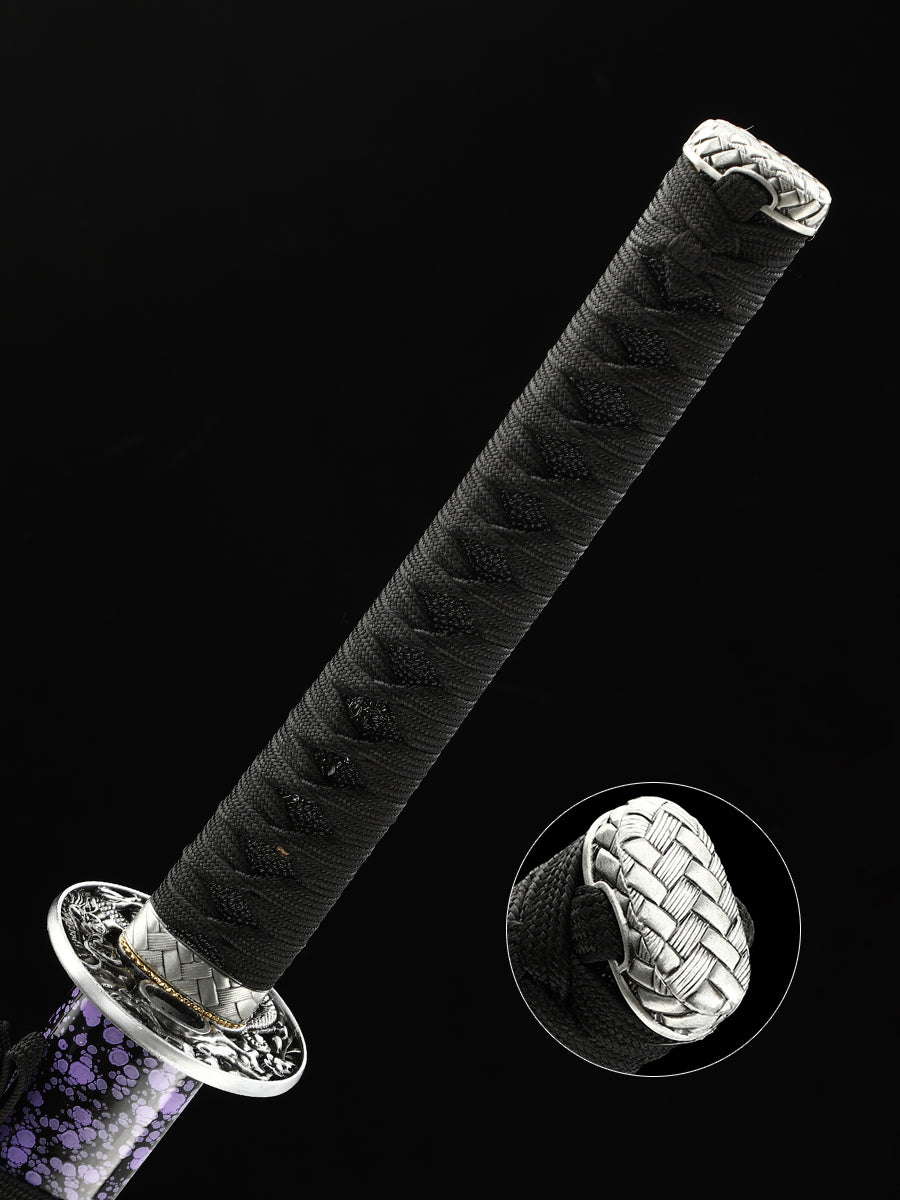 (31)Handmade authentic Japanese Samurai sword 1060 steel baked black
