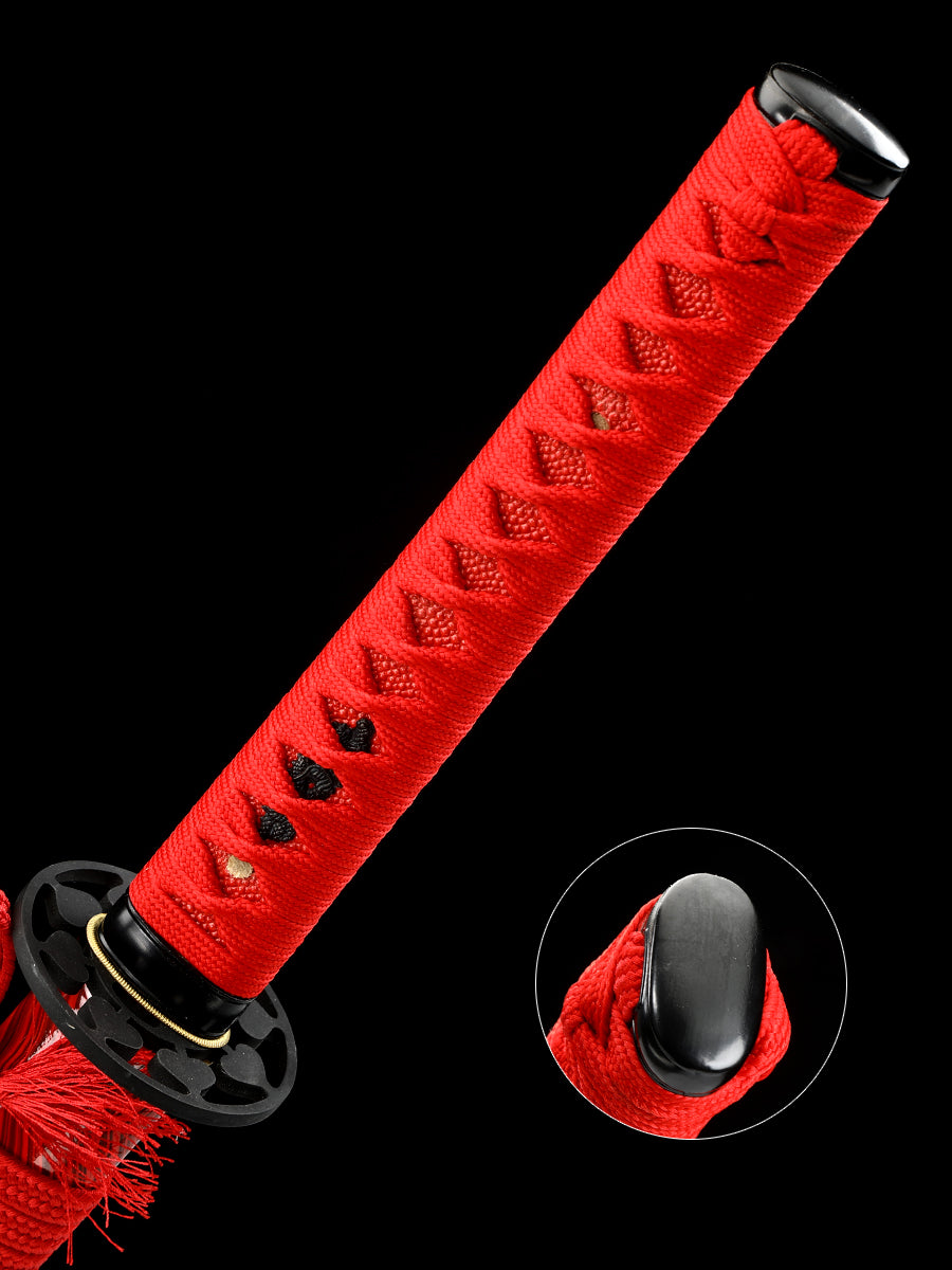 Handmade Samurai Sword Japanese 1095 Steel Red Blade True Sword Full Tang Sharp Red Sheath