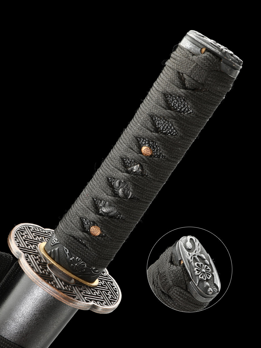 Japanese sword hand forged short samurai sword 1095 manganese steel baked black grinding wave pattern collection decoration
