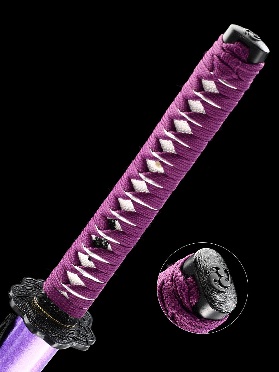 (58)Handmade authentic1060 steel baked blue with purple sheath Japanese Samurai Sword