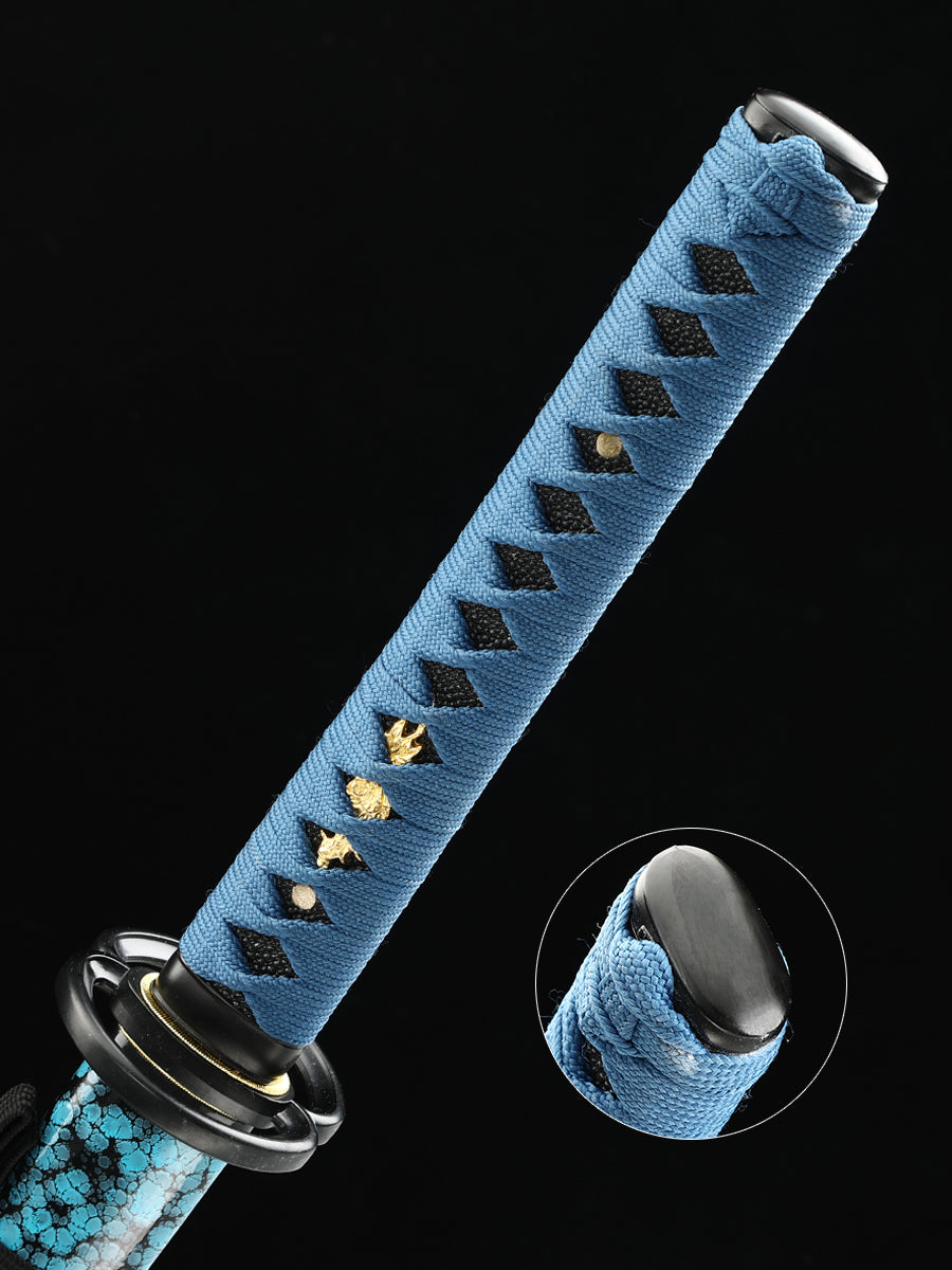 Handmade Japanese Katana Sword Musashi Blue scabbard