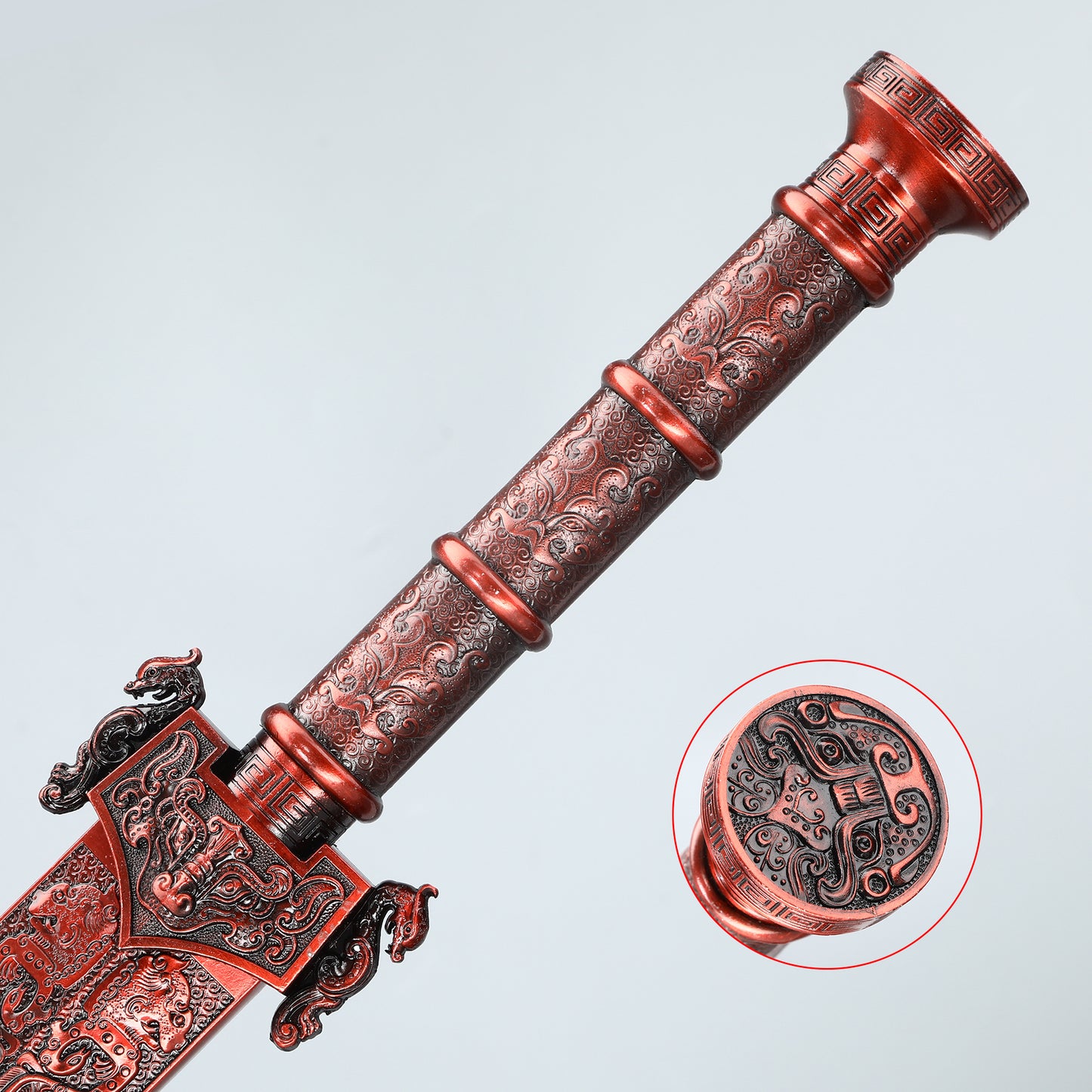 Hand forged Han Dynasty sword made of 1095 steel with a red sheath for collection and gift giving