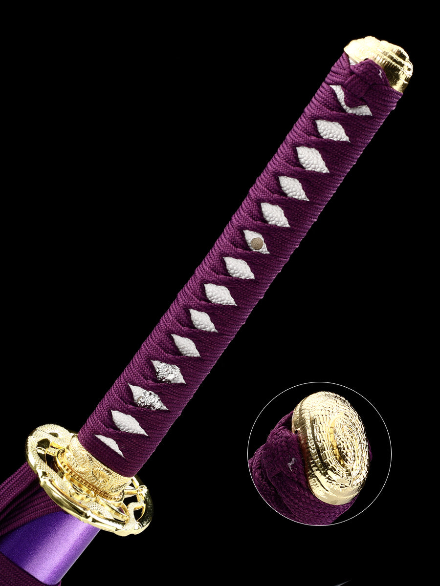 Handmade authentic Japanese Samurai Sword 1060 steel baked blue with purple sheath(28)