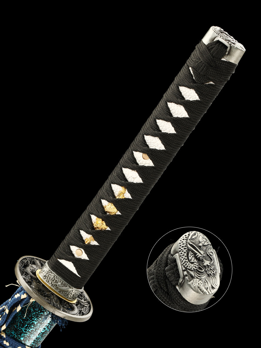 Handmade Japanese Katana Sword T10 Folded Clay Tempered Steel Real Hamon(16)