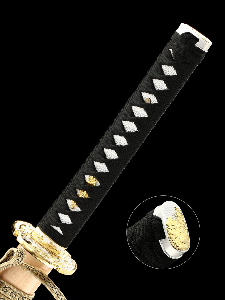 Japanese samurai sword hand forged 1095 steel made yellow scabbard decoration collection