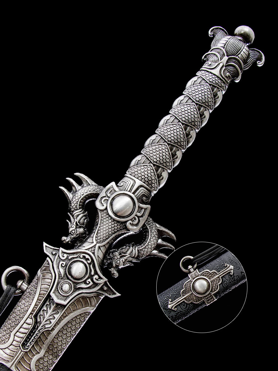 Made in China, Double Dragon Sword - Scale Feather Wusha 1060 Steel Forged Exquisite Sheath