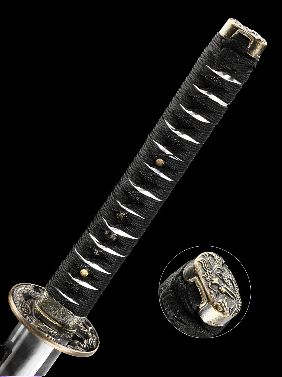 (57)Decorate authentic Japanese samurai swords, handmade 1095 steel blade roasted black grass dragon pattern dragon sword from the Tang Dynasty, collected by Tan Boutique