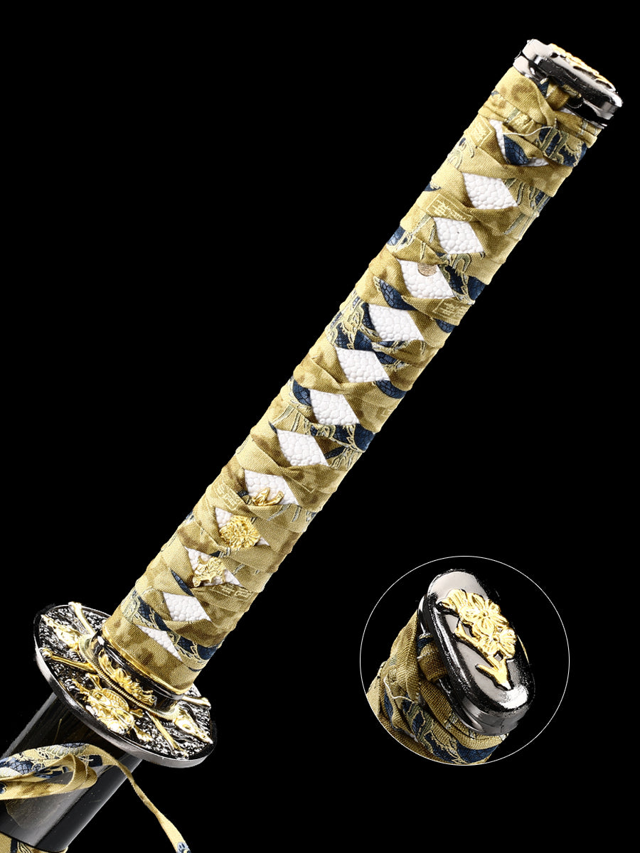 (65)Handmade authentic Japanese samurai sword, all Tang 1095 steel blade, roasted gold, men's exquisite gift series