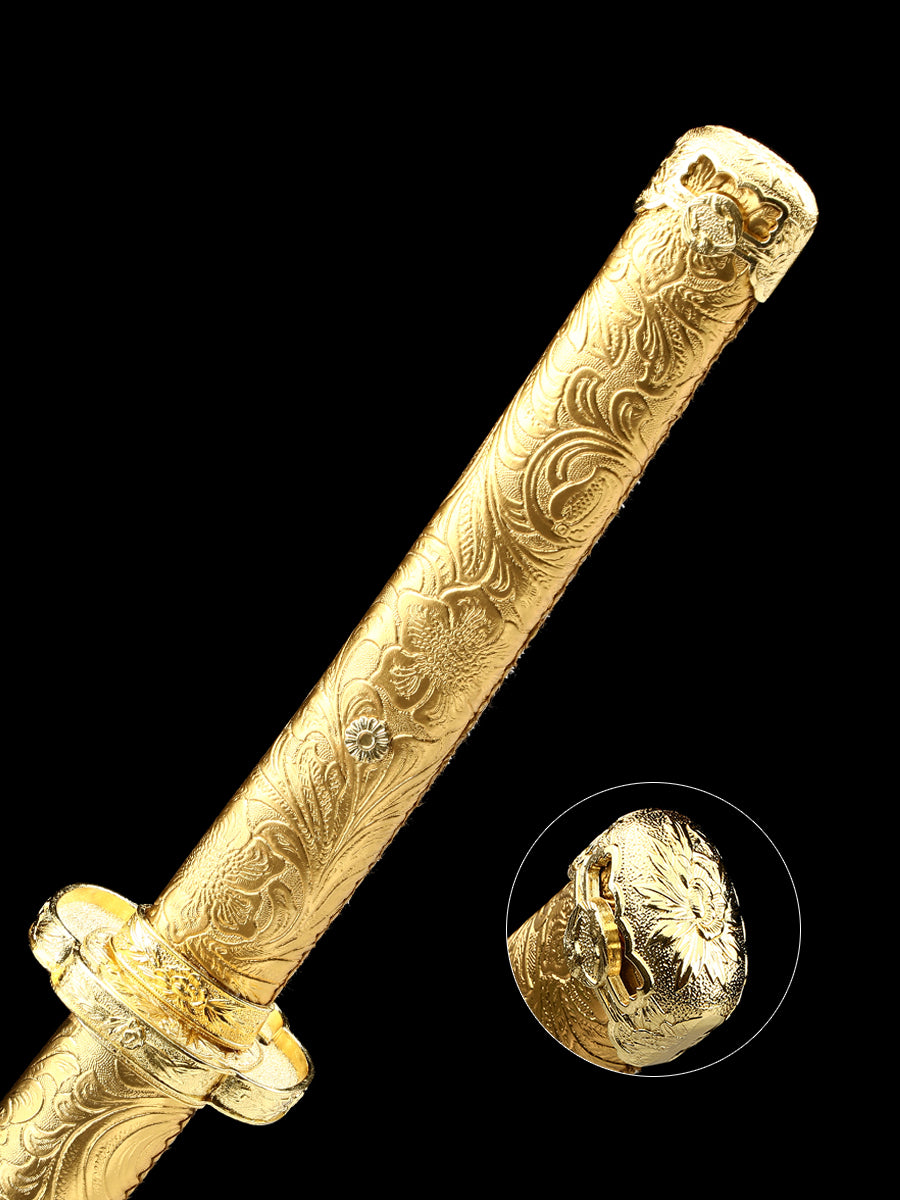 (200)Handmade Samurai Sword 1095 Steel Tailsword Yellow Handle and Yellow Sheath