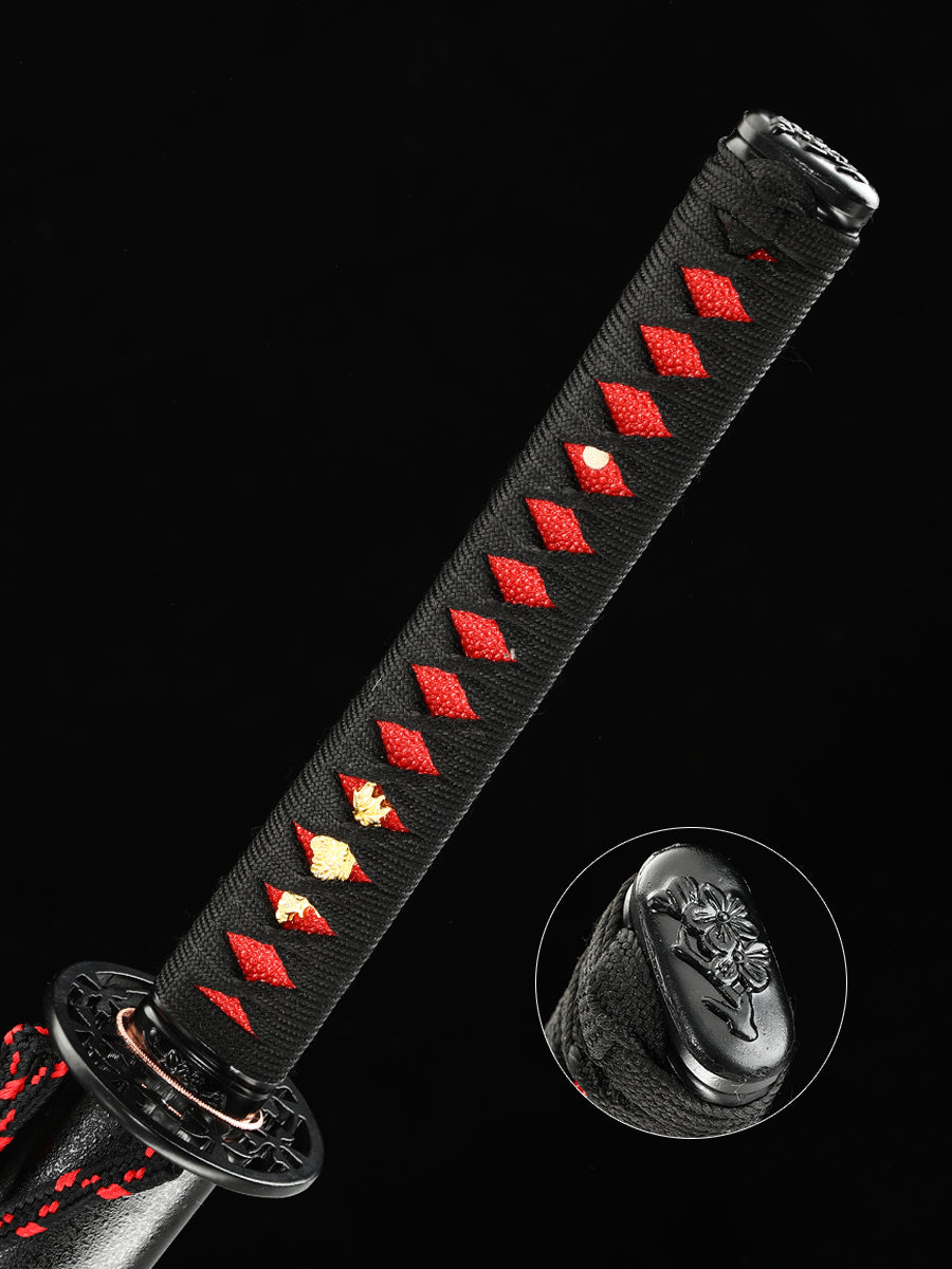 Handmade Japanese Katana Sword T10 Folded Clay Tempered Steel Real Hamon(22)