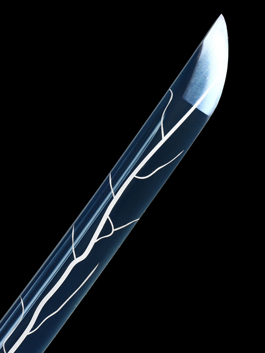 (63)Handmade authentic Japanese Samurai Sword 1060 steel grilled blue with blue sheath dreamlike style