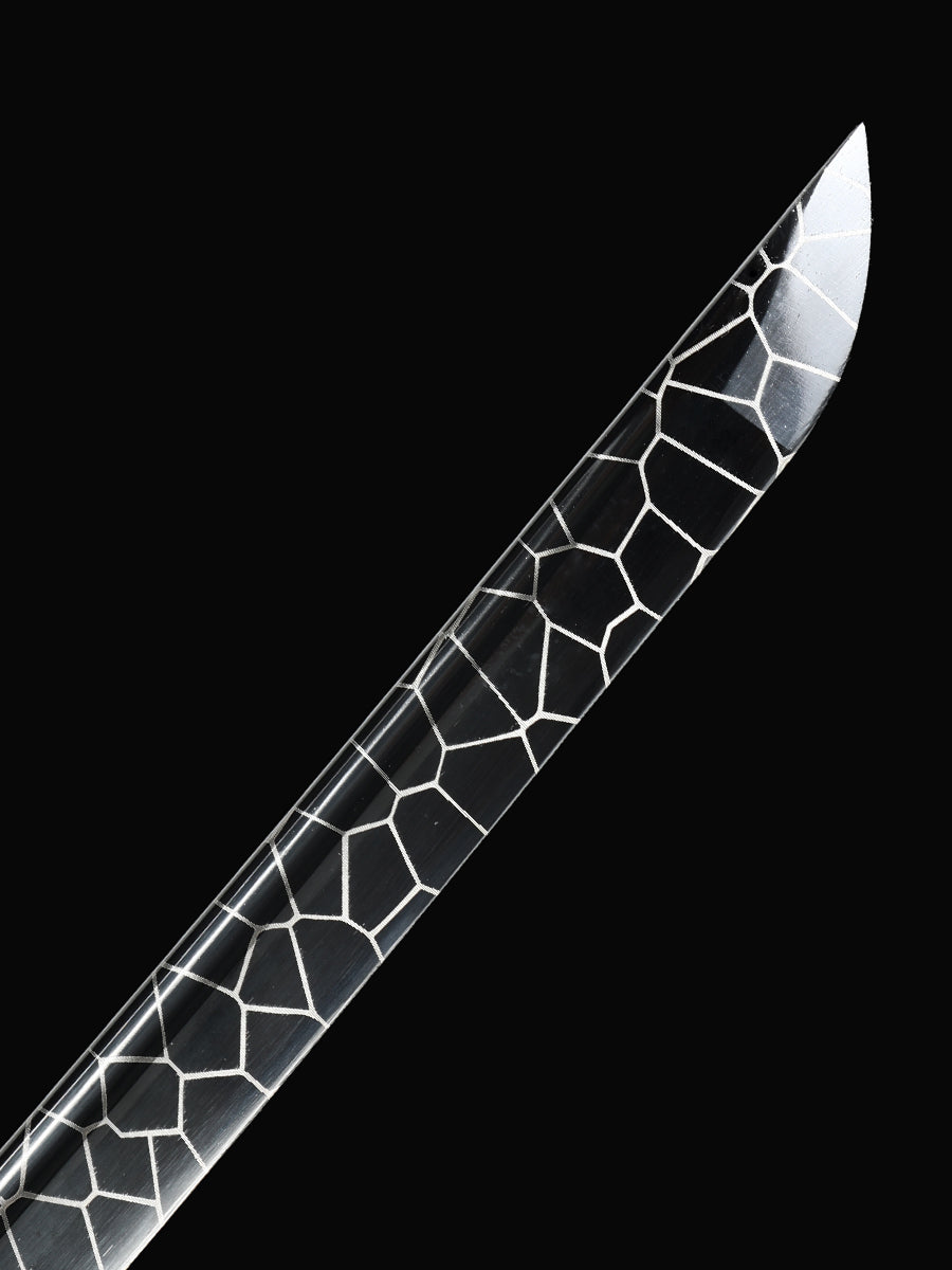 (33)Authentic Japanese Samurai Sword 1060 steel grill black with leather sheath perfect combination