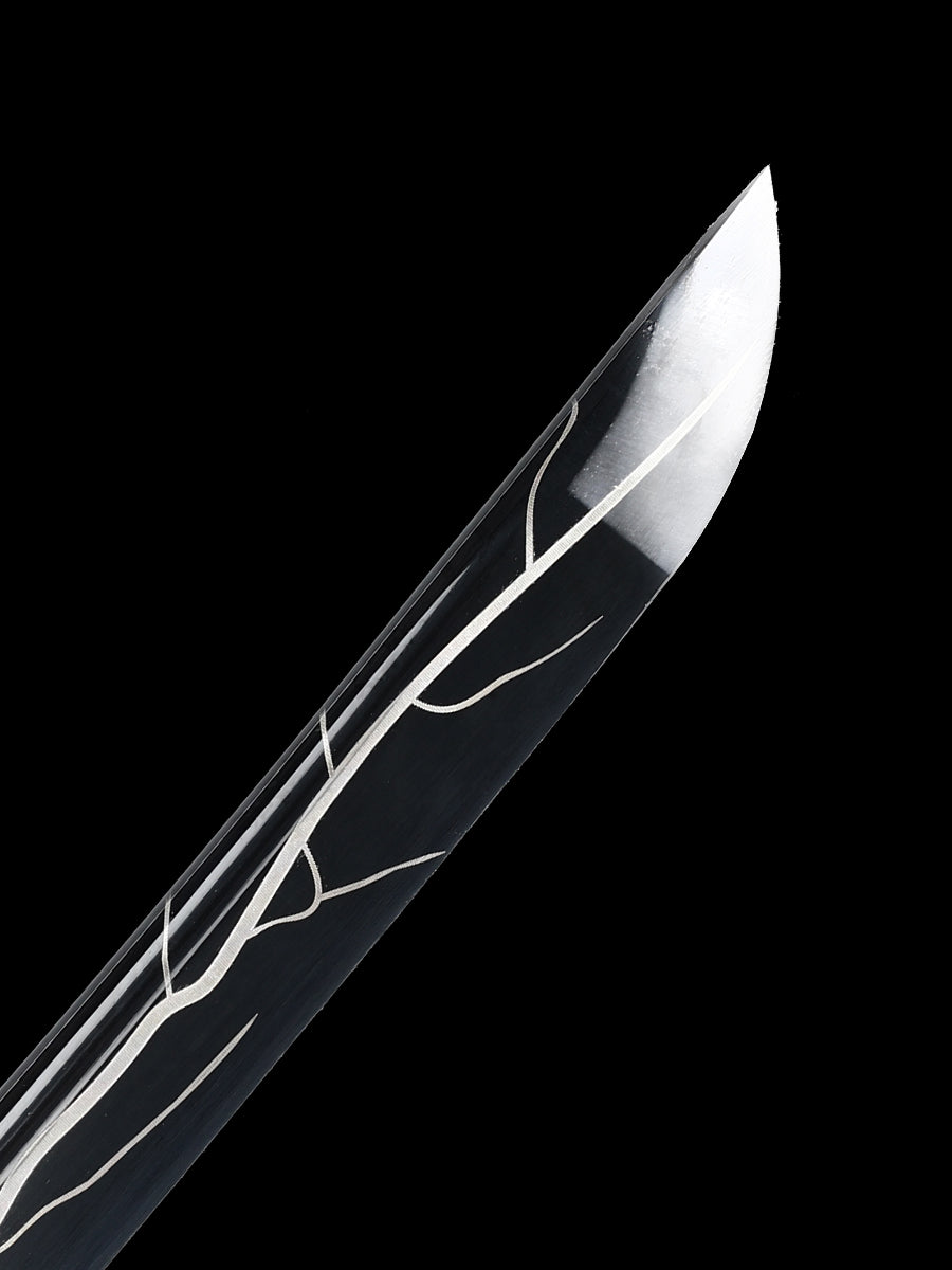 (83) Handcrafted authentic Japanese Samurai Sword 1060 steel roast black blue black sheath cool style