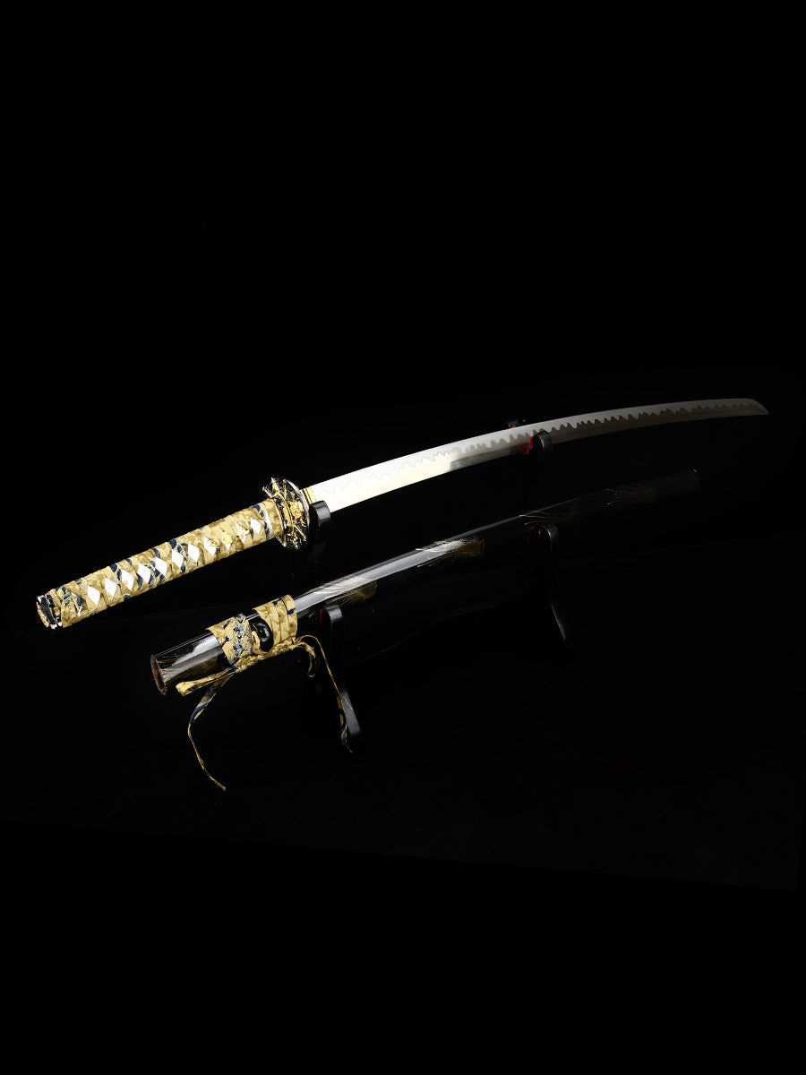 (65)Handmade authentic Japanese samurai sword, all Tang 1095 steel blade, roasted gold, men's exquisite gift series