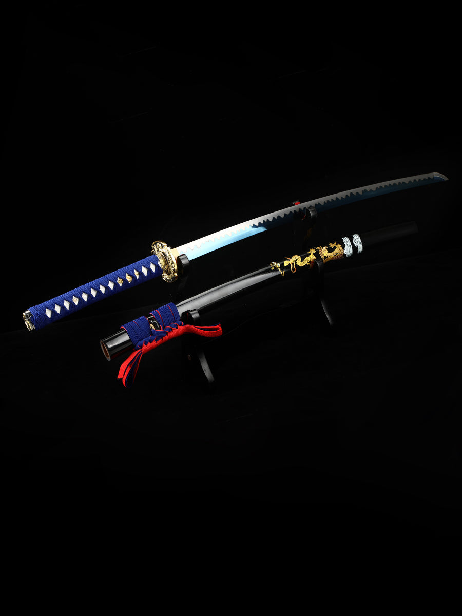 Handmade Japanese Katana Sword High Manganese Steel With Blue Blade And Scabbard