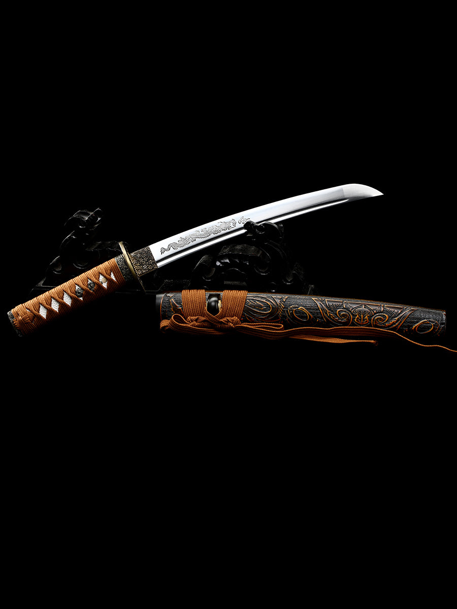 Japanese 20Inch Tantou 1095 steelKatana Samurai Sword Sharp Full Tang Hand carved scabbard Theme