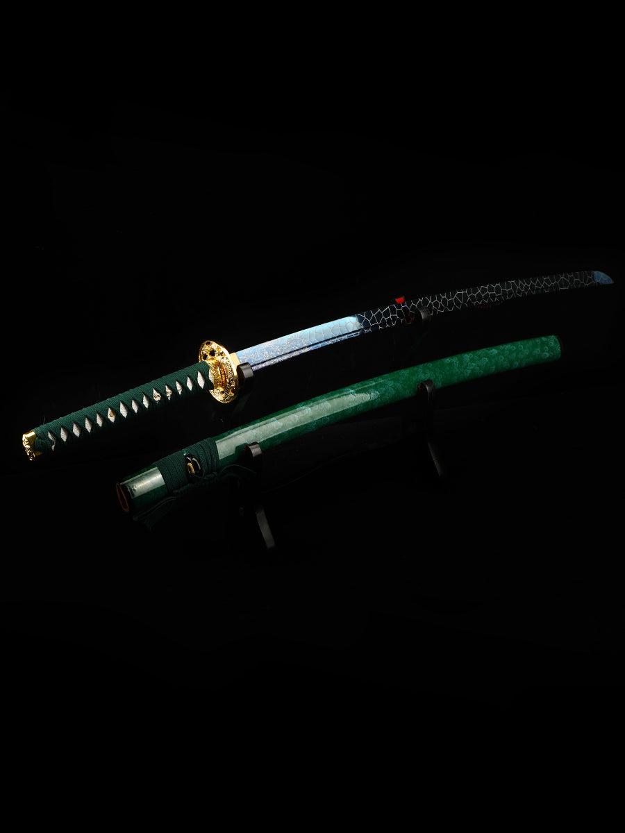 Handmade authentic Japanese Samurai Sword 1060 steel baked blue with green Saya(40)