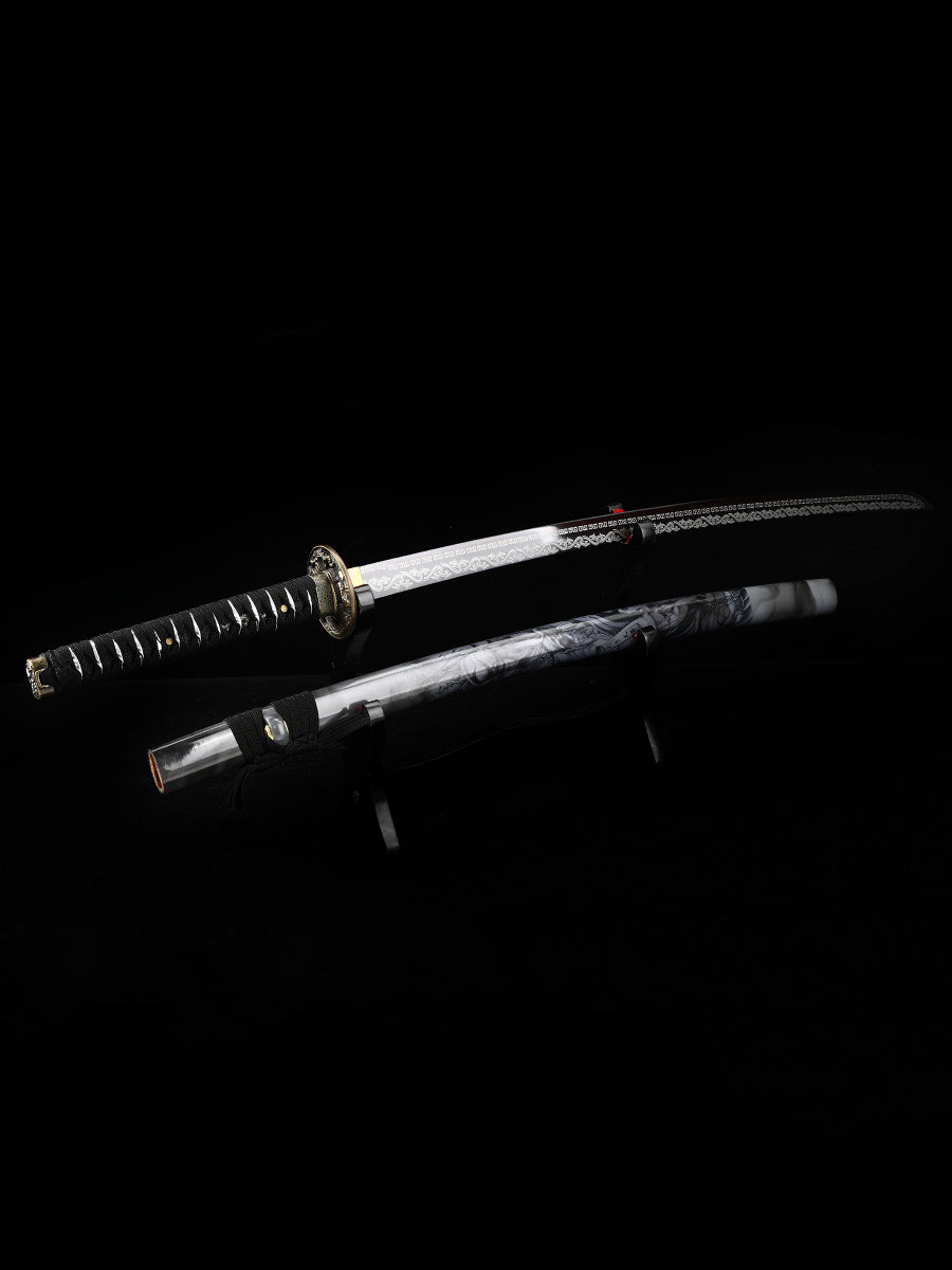 (57)Decorate authentic Japanese samurai swords, handmade 1095 steel blade roasted black grass dragon pattern dragon sword from the Tang Dynasty, collected by Tan Boutique