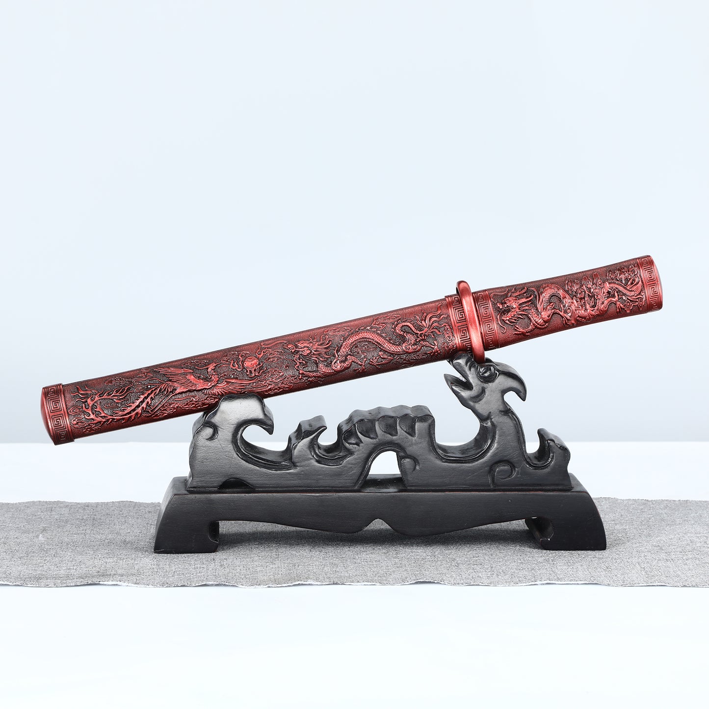 Decoration Collection Dragon and Phoenix Play Beads Short Knife Red Alloy Sheath High end Gift
