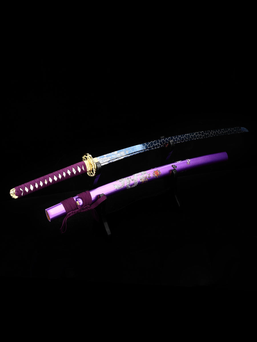 Handmade authentic Japanese Samurai Sword 1060 steel baked blue with purple sheath(28)