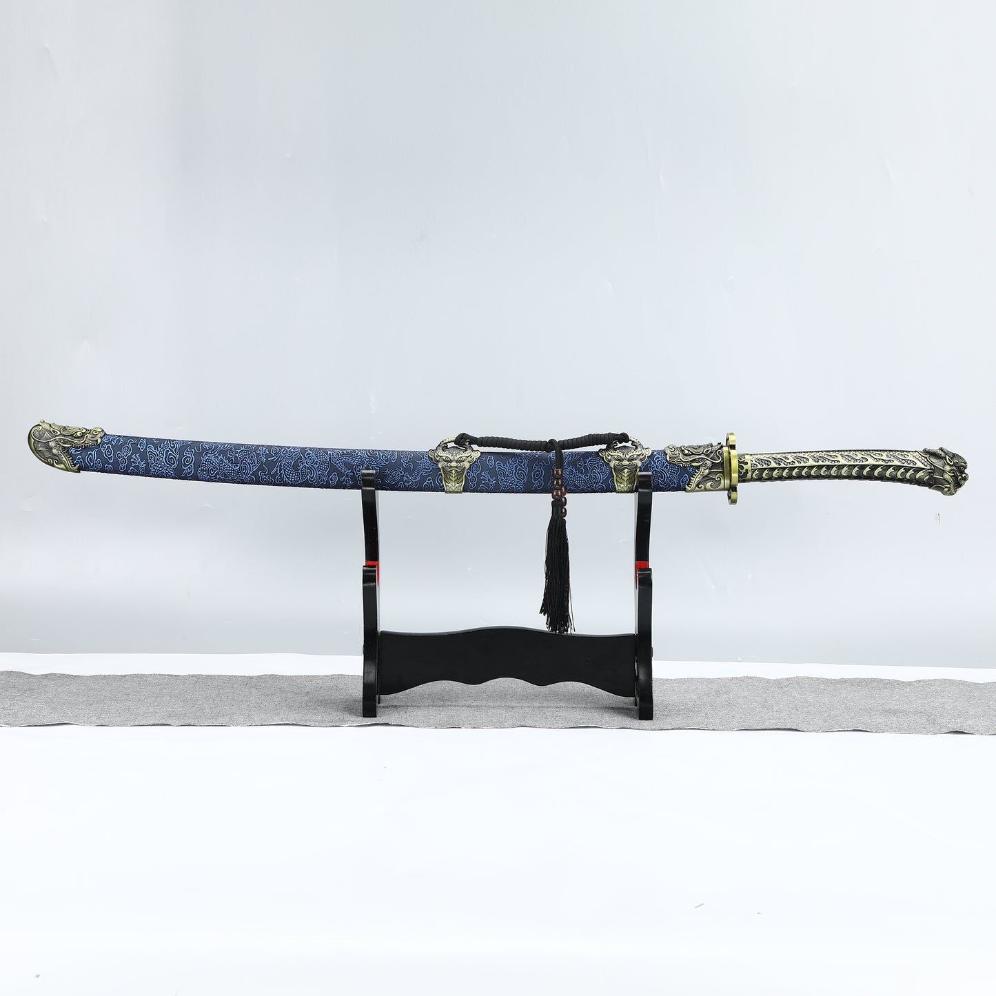 Chinese Tang Dynasty Sword Blade High Carbon Steel Blue Dragon Pattern Sheath