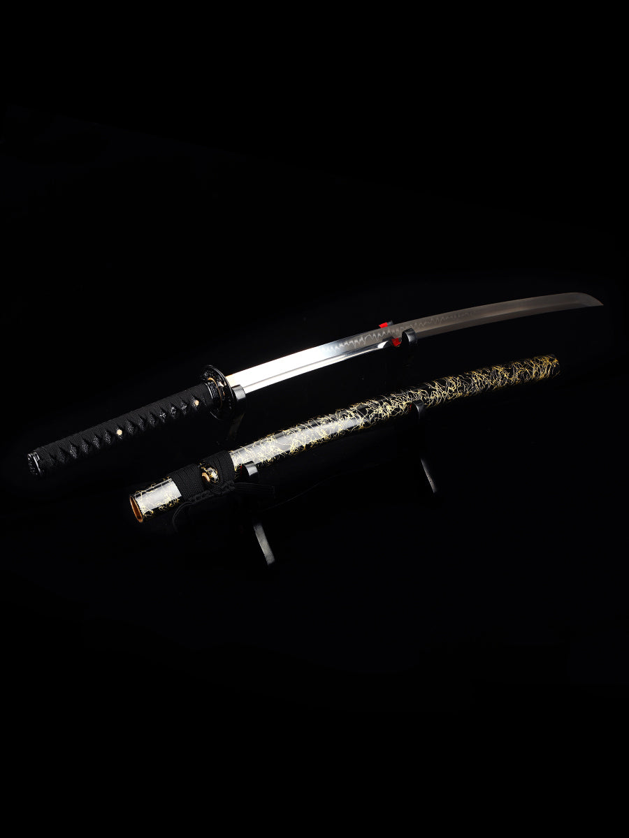 Handmade Japanese Katana Sword T10 Folded Clay Tempered Steel With Silk Thread Scabbard(17)