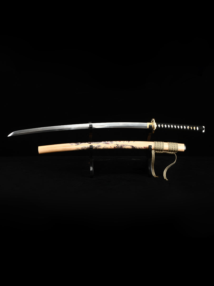 Japanese samurai sword hand forged 1095 steel made yellow scabbard decoration collection
