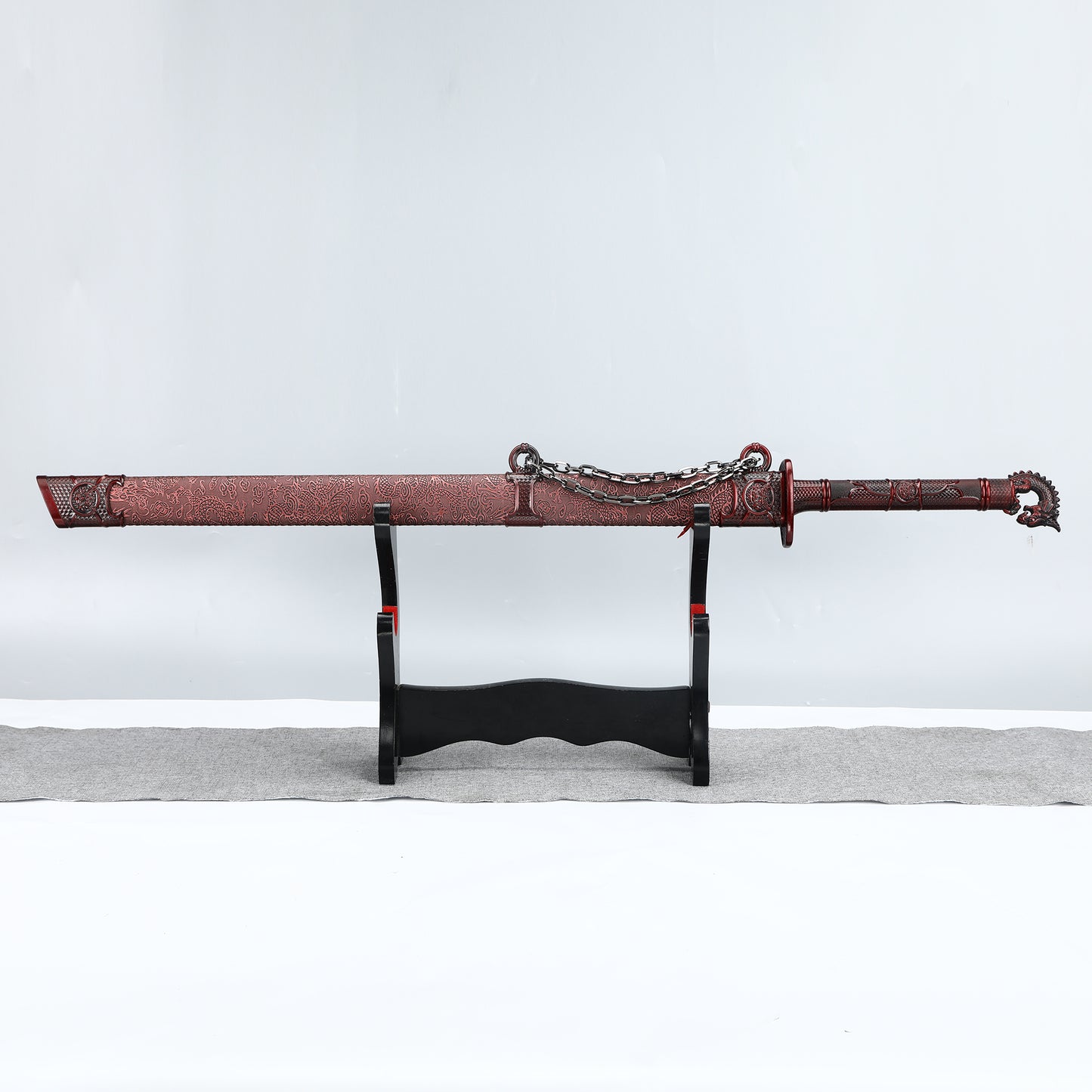 Chinese Tang knife made of 1095 steel, red gear with dragon pattern sheath