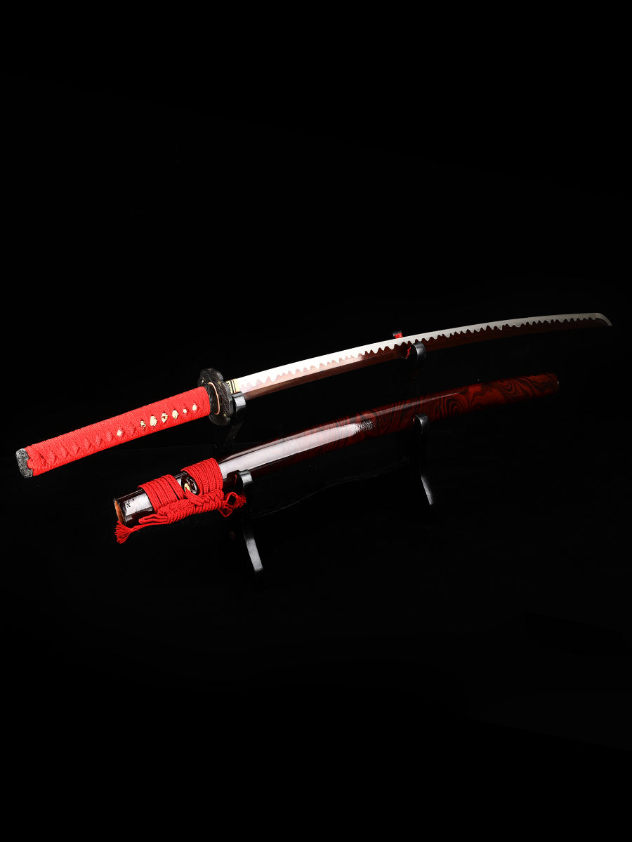 Japanese samurai sword, Damascus steel, hand forged blade, baked red, pushed and ground, wavy pattern, high-end collection(80)
