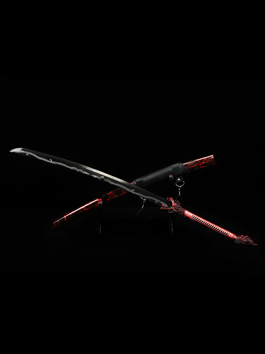 (144) Long knife made of 1095 steel in red
