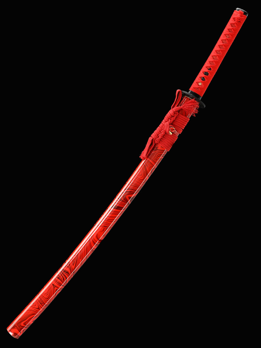 Handmade Samurai Sword Japanese 1095 Steel Red Blade True Sword Full Tang Sharp Red Sheath
