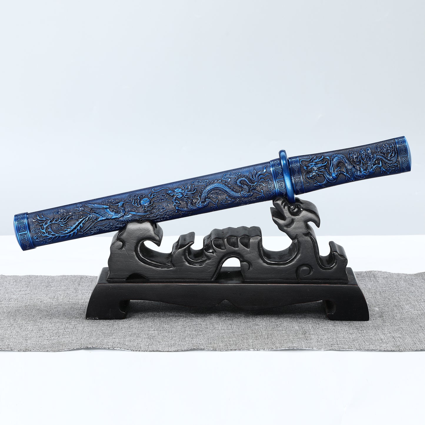 (D3)Decoration Series Dragon Phoenix Play Pearl Short Knife Blue Alloy Sheath High end Gift