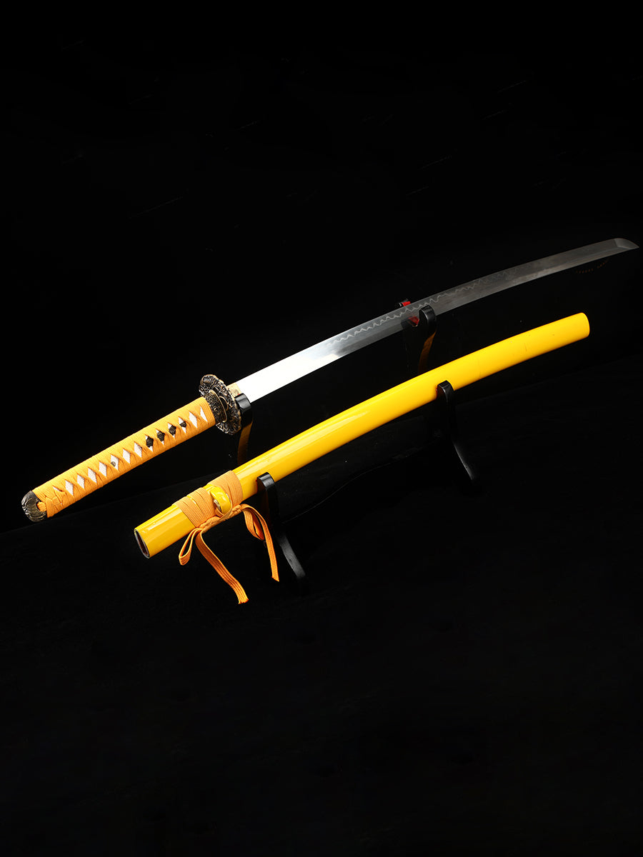 (14)Handmade authentic Japanese Samurai Sword 1060 steel baked blue with green Saya