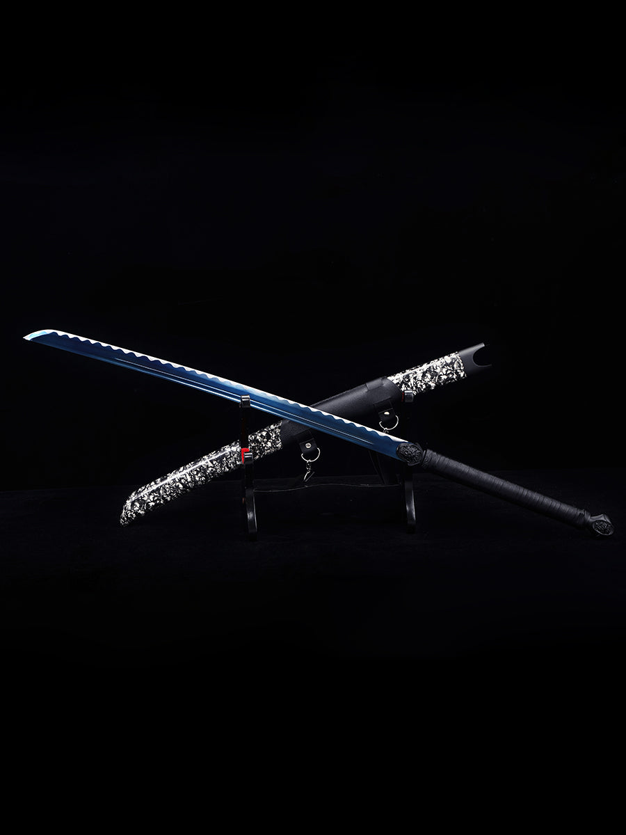 Long knife, large machete, 1060 steel, baked blue, collectible decorative knife
