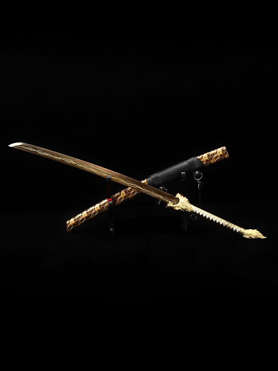 (145) Long knife made of 1095 steel in yellow