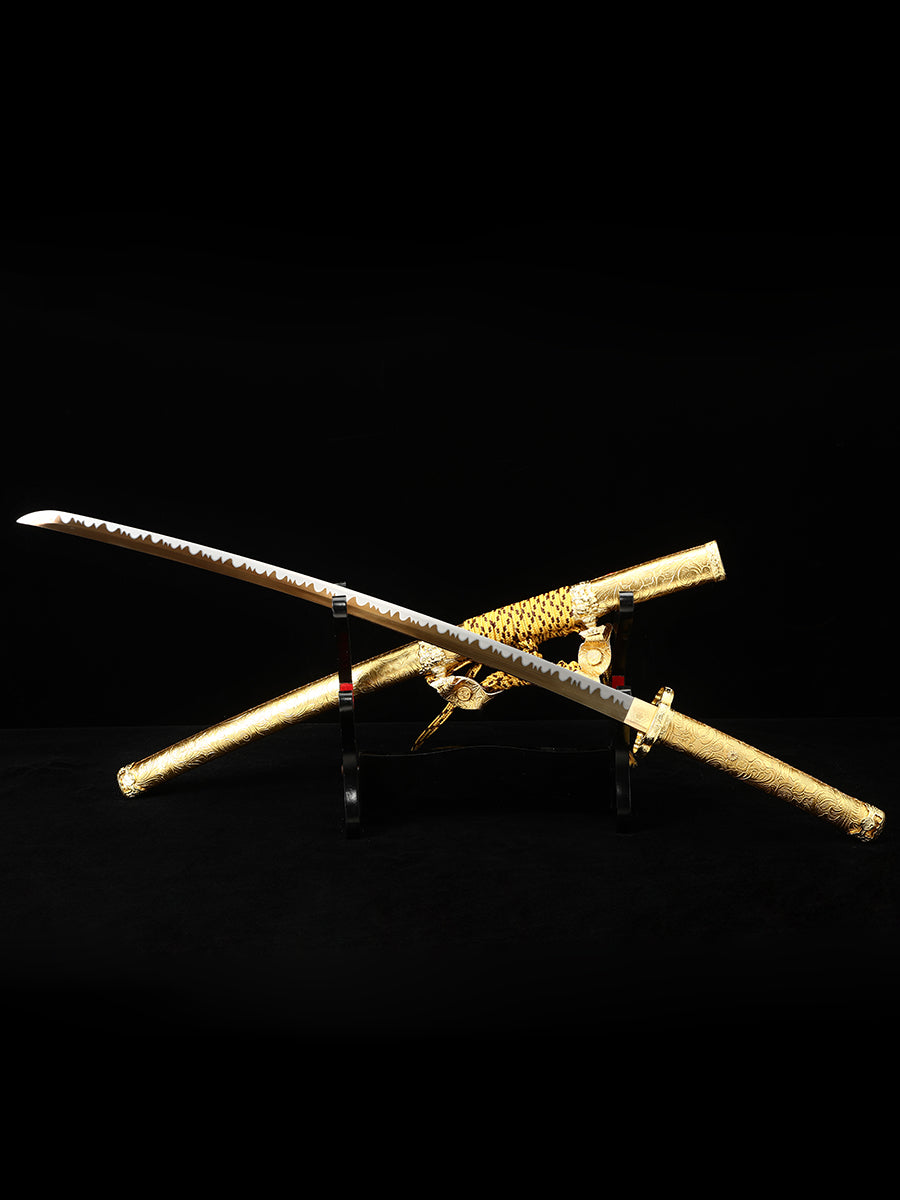 (200)Handmade Samurai Sword 1095 Steel Tailsword Yellow Handle and Yellow Sheath