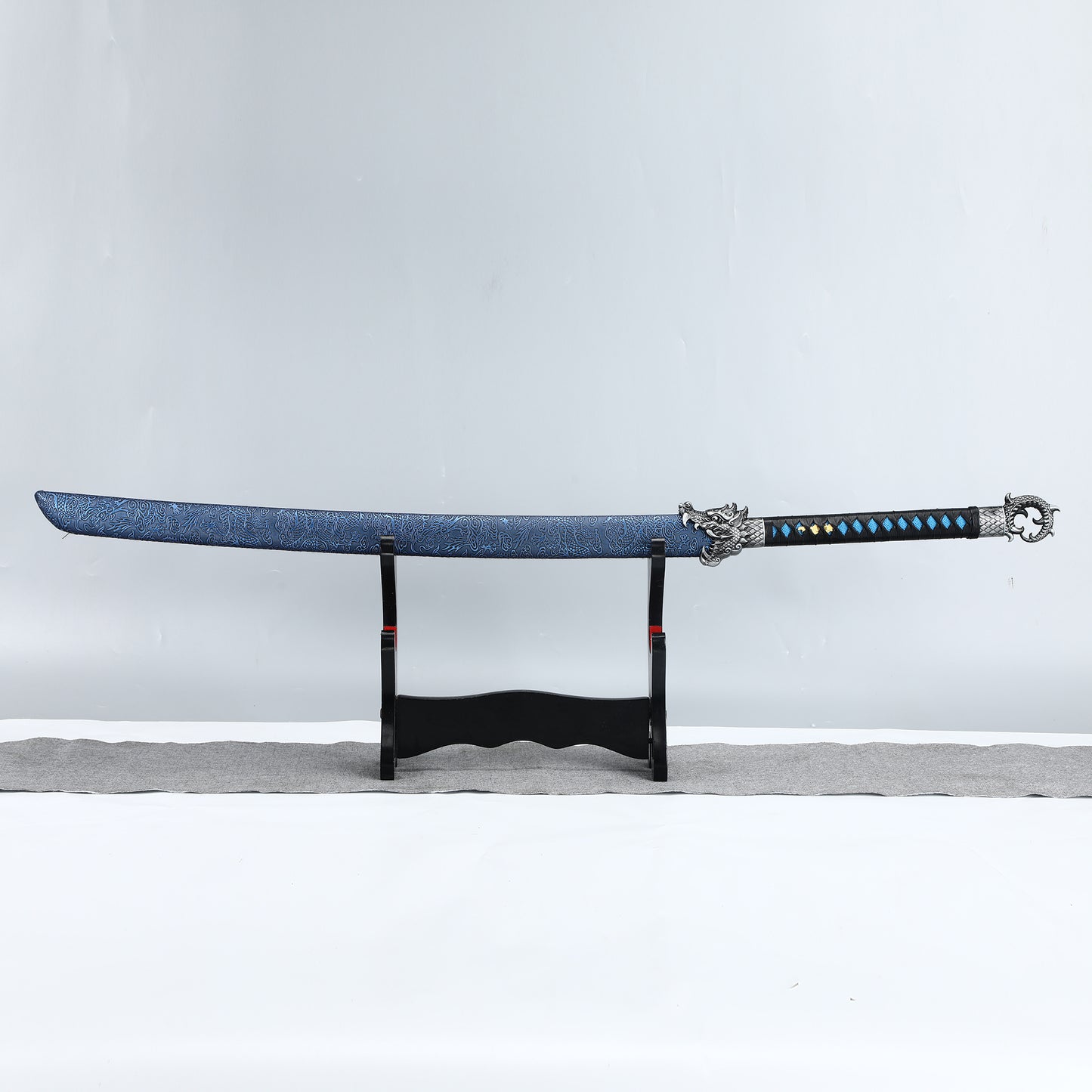 Chinese Sword Tang Dynasty Knife Carbon Steel Grilled Blue Edge Lika Dragon Pattern Sheath(TD003)