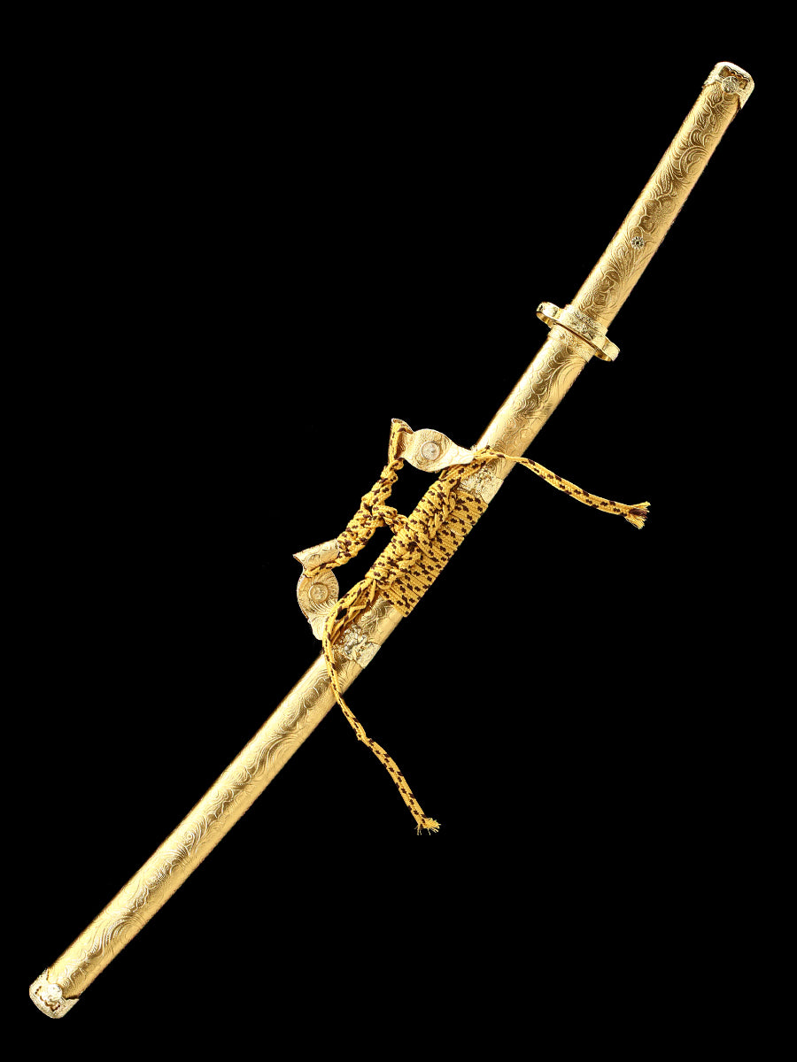 (200)Handmade Samurai Sword 1095 Steel Tailsword Yellow Handle and Yellow Sheath