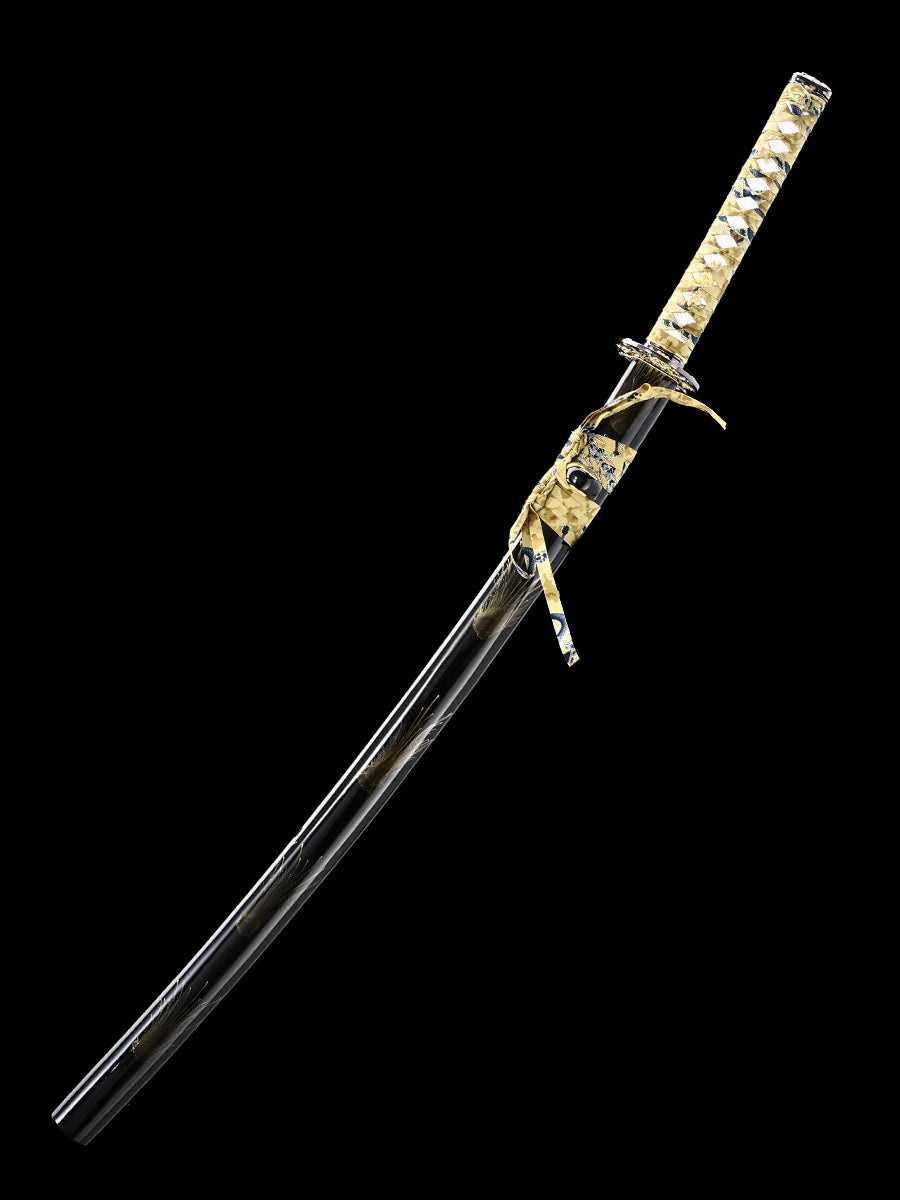 (65)Handmade authentic Japanese samurai sword, all Tang 1095 steel blade, roasted gold, men's exquisite gift series