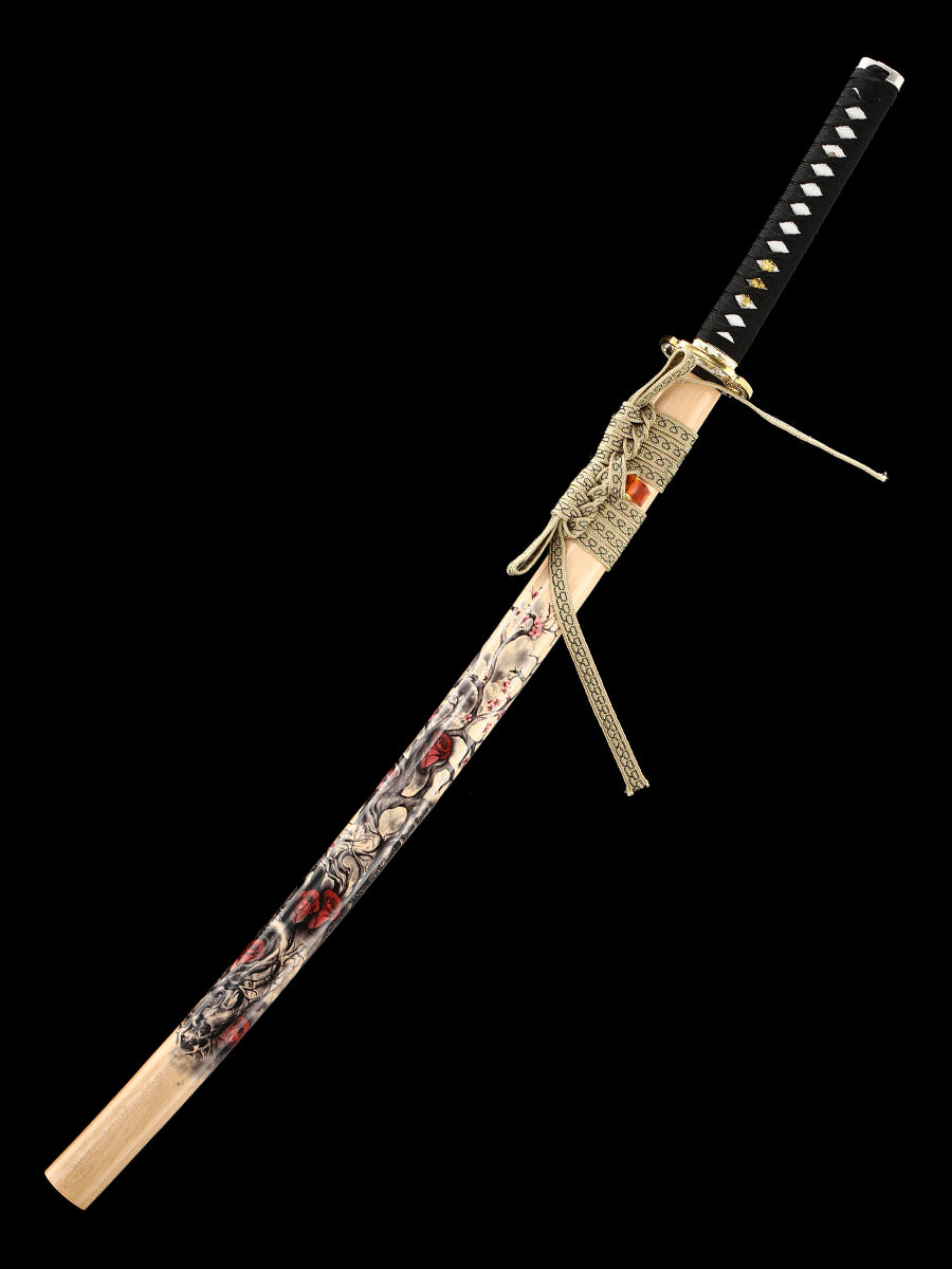 Japanese samurai sword hand forged 1095 steel made yellow scabbard decoration collection