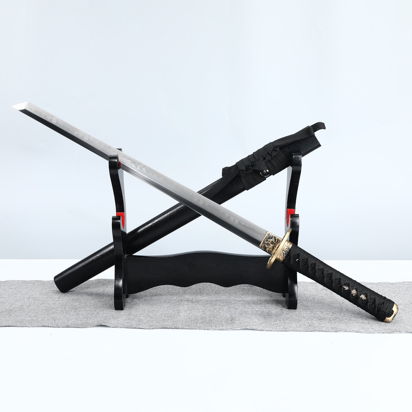 Japanese Samurai Short Sword Hand Forged Katana Black T10 Steel Strip Blade True Full Tang