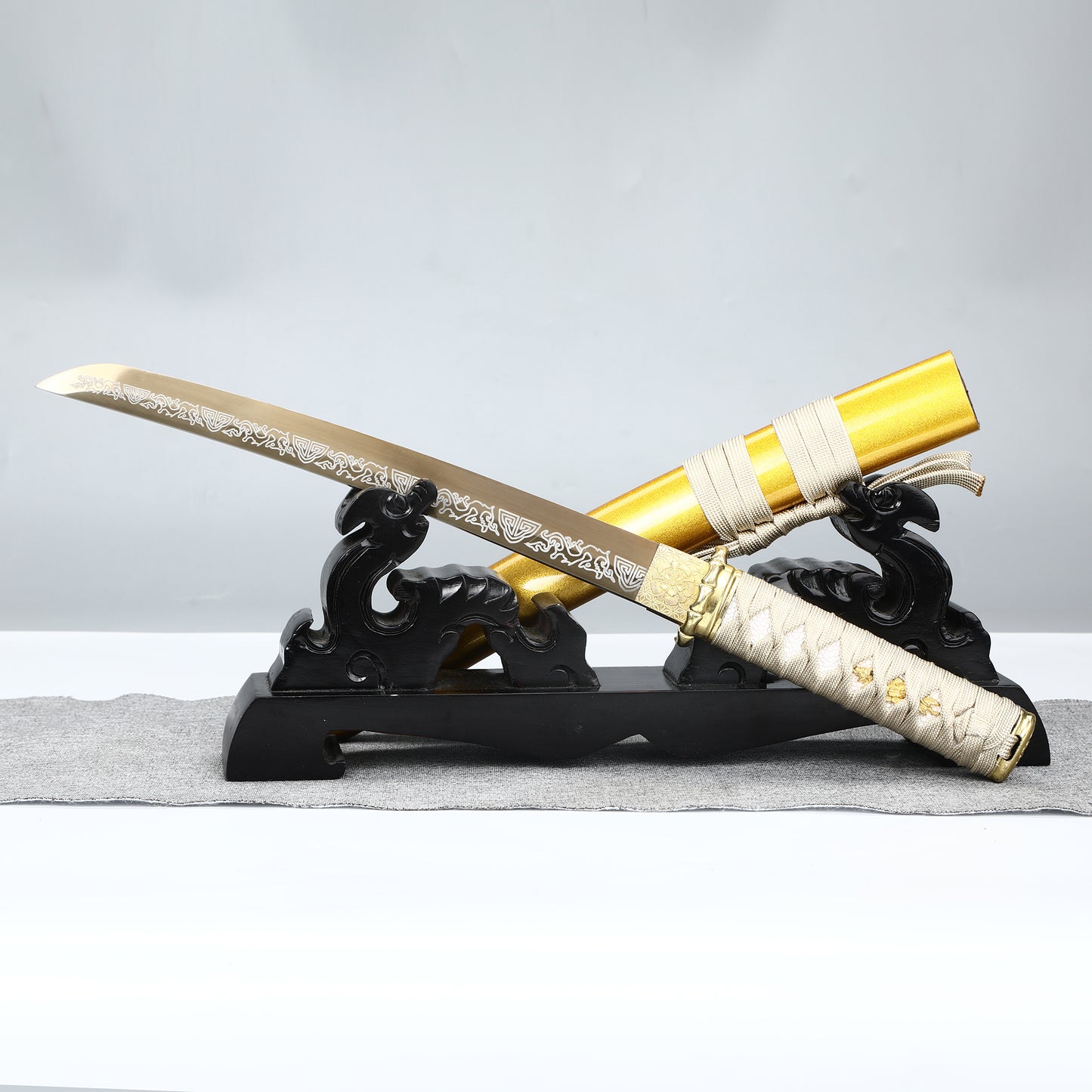 20Inch Real Tantou Flame Blade Japanese Sword 1095 Steel Blade roasted gold Katana Samurai Sharp Full Tang
