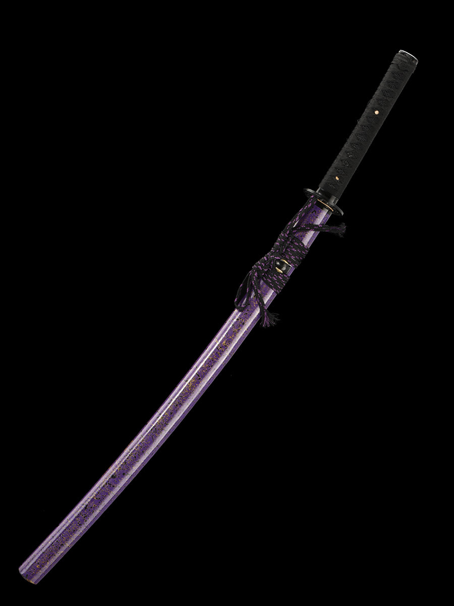 Handmade Japanese samurai sword with Damascus steel folding pattern, exquisite large lacquer sheath in blue(15