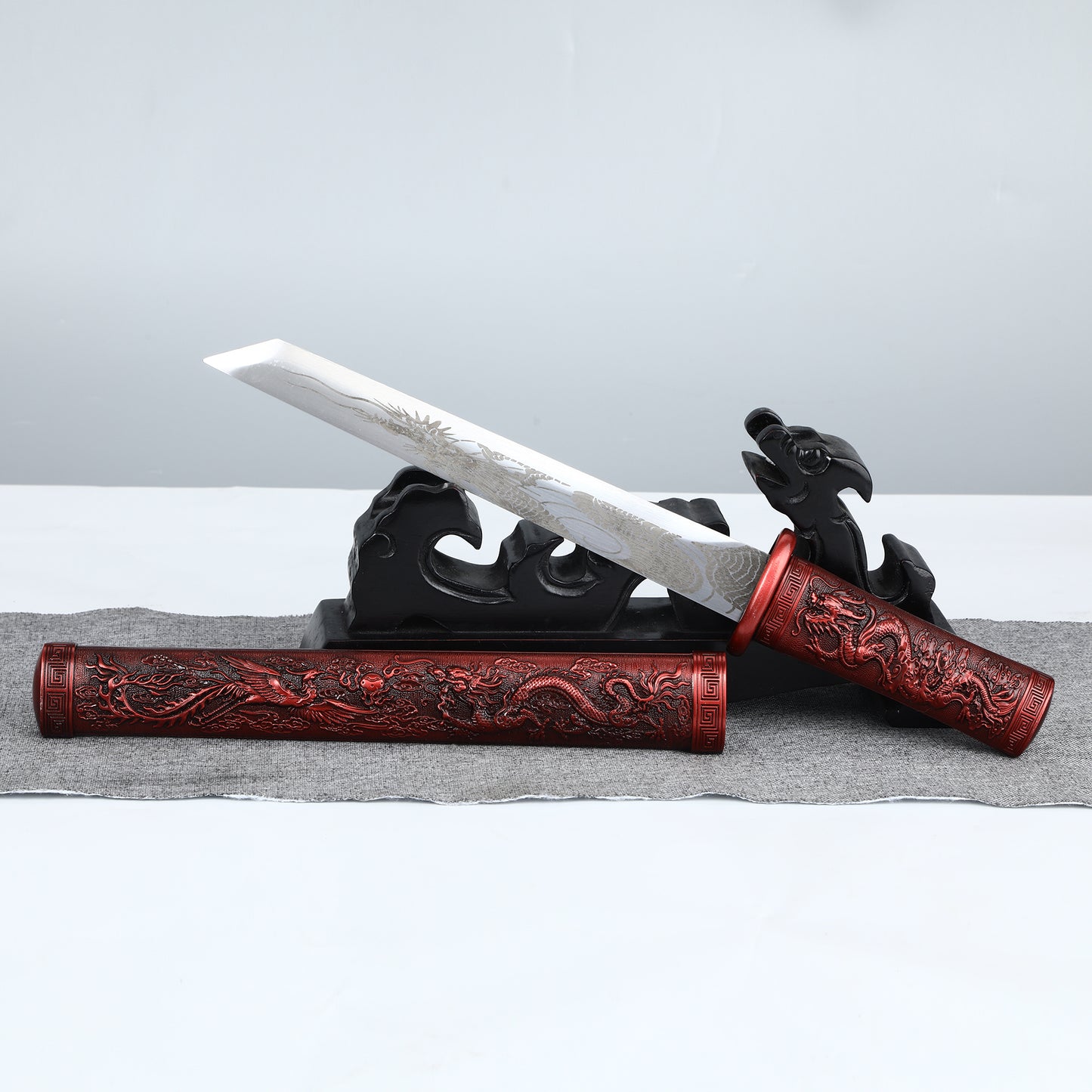 Decoration Collection Dragon and Phoenix Play Beads Short Knife Red Alloy Sheath High end Gift