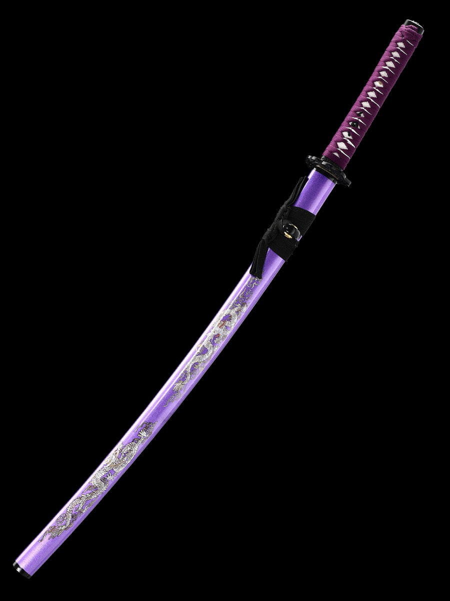 (58)Handmade authentic1060 steel baked blue with purple sheath Japanese Samurai Sword