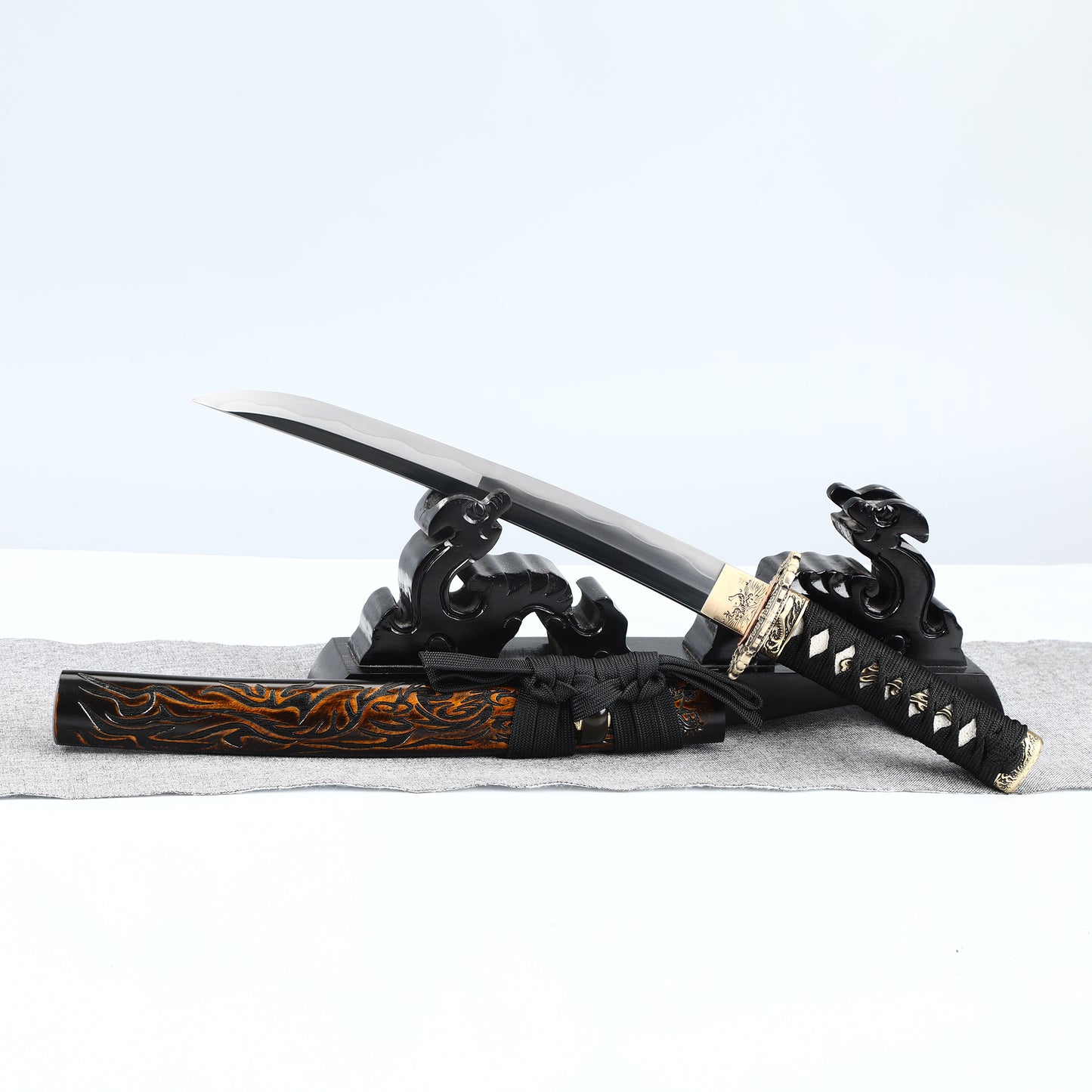 T10 Clamp Steel Tanto Sword Handmade Short Katana Clay Tempered True Hamon All Tang Samurai Blade Sharp