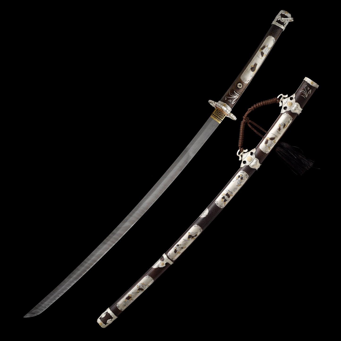 Handmade forged patterned steel twisted pattern all copper scabbard exquisite hand carved knife Tan--S2078