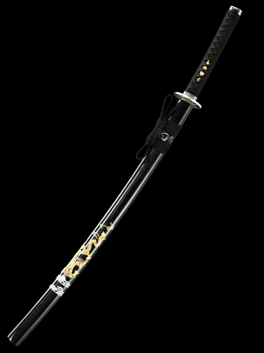 Handmade Japanese Katana Sword T10 Folded Clay Tempered Steel Real Hamon Dragon Elementals(12)