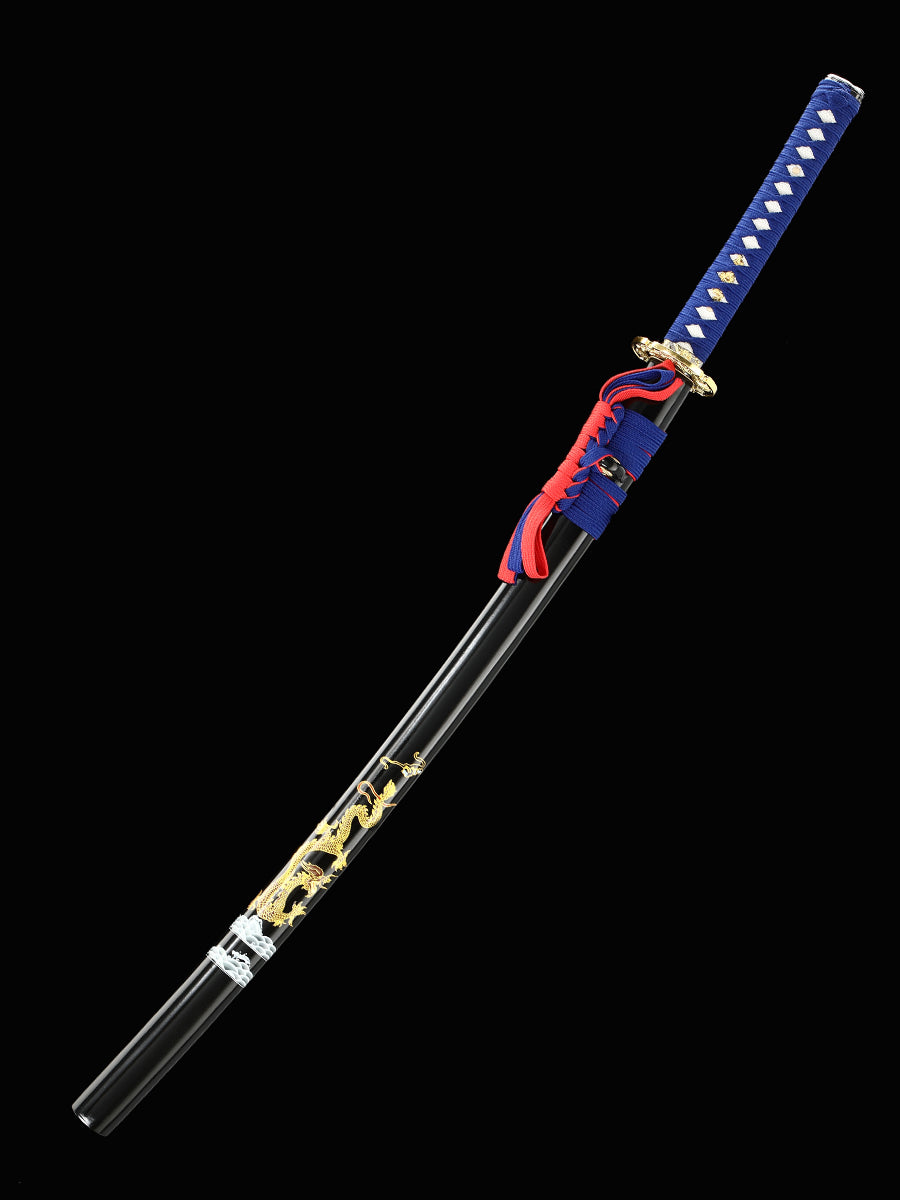 Handmade Japanese Katana Sword High Manganese Steel With Blue Blade And Scabbard